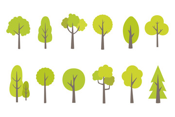 Collection of trees. tree set isolated on white background. vector illustration.