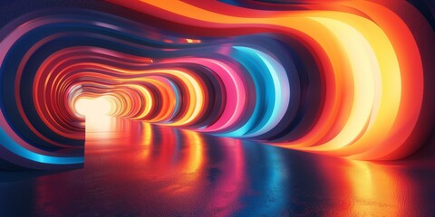 Canvas Print - Colorful 3D rendering of a futuristic tunnel