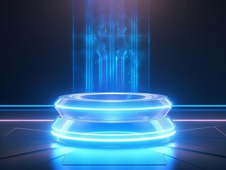 abstract blue holographic teleport podium