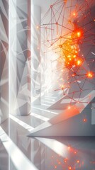 Canvas Print - Orange light trails in a white architectural space