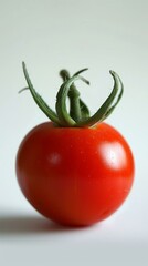 Wall Mural - Single red ripe tomato on white background
