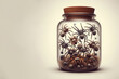 Spiders crawling inside a glass jar. Space for text.