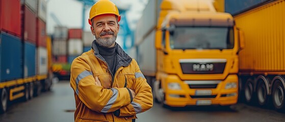 Man working logistics in front of a container truck