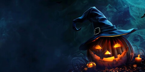 Wall Mural - Jack-o'-Lantern Adorned with Witch Hat