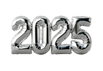 Poster - photo with inflatable silver numbers 2025. minimalistic balloon isolated on a transparent background