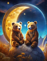 Wall Mural - bear on the moon