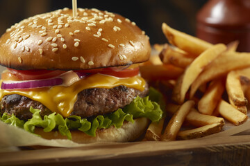 classic cheeseburger with golden fries