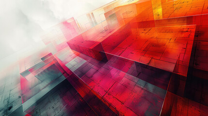 Wall Mural - abstract composition inspired by urban architecture, featuring sharp lines and geometric forms.