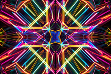 Bold Neon Patterns Intertwining In A Kaleidoscope Of Colors. A Visually Striking Composition On Black Background.