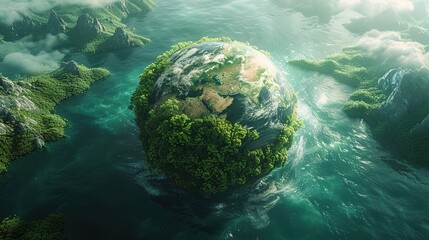 Aerial top view green forest with earth, Green planet in your hands, Save Earth, Texture of forest view from above ecosystem and healthy environment, earth day, Generative Ai 