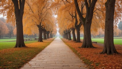 Poster - path in autumn park