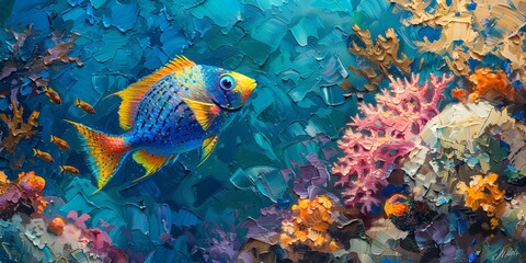 Wall Mural - Yellowtail Damselfish in Coral Reef