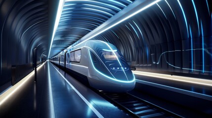 Poster - A futuristic concept of high-speed train travel, featuring sleek design elements and advanced technology for maximum efficiency.