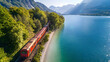 [Generative AI]Alpine sightseeing train running around the lake
