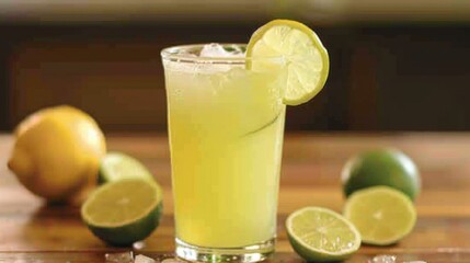 Aufkleber - A glass of freshly squeezed lemon-limeade garnished with lemon and lime slices, offering a zesty and thirst-quenching beverage option.