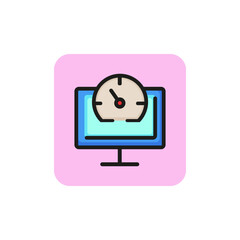 Poster - Icon of computer monitor with clock. Technology, clock rate, planning, interface. Deadline concept. Can be used for topics like limitation, time management, timer