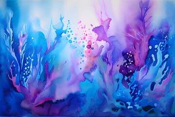 Abstract background watercolor underwater scene painting