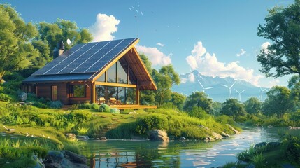Wall Mural - electrical grid powered by a modern renewable energy power plant. complete with solar panels and win