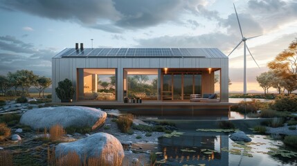 Wall Mural - electrical grid powered by a modern renewable energy power plant. complete with solar panels and win