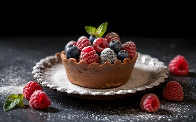 Wall Mural - Dark food photografy of a tart, photo, best selling, stock photos, viral, ai generative