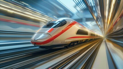 Poster - A high-speed train emerging from a tunnel with a burst of speed, symbolizing progress and connectivity in modern transportation.