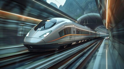 Poster - A high-speed train emerging from a tunnel with a burst of speed, symbolizing progress and connectivity in modern transportation.