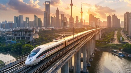 Poster - A high-speed train gliding across a modern bridge, exemplifying the seamless integration of rail travel with urban infrastructure.