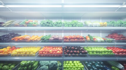 Fresh Produce Display in Supermarket Refrigerator Section