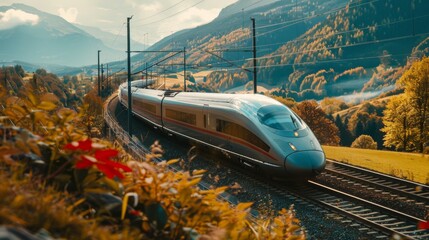 Poster - A high-speed train zooming past scenic countryside landscapes, demonstrating the seamless connection between urban centers.