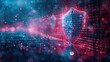 Immerse yourself in the world of cybersecurity with a visually compelling depiction featuring a digital shield emblem surrounded