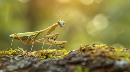 Poster - A mantis nymph exploring its surroundings on a twig, showcasing the curious and inquisitive nature of these miniature predators