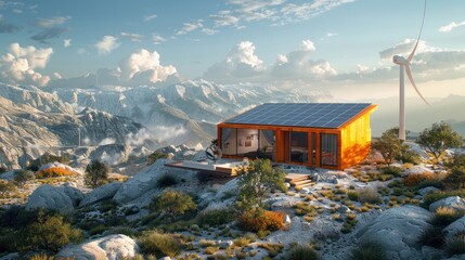 Wall Mural - beautiful house in the middle of the forest, built for using state-of-the-art renewable energy inclu