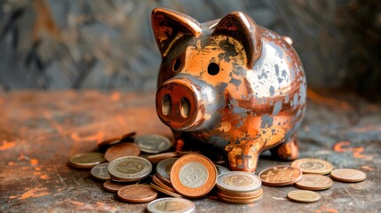 Poster - A piggy bank overflowing with coins, representing the concept of savings and financial security for the future.