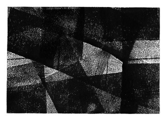 Poster - linocut, relief printing, letterpress rectangle a4 shape rough texture. black and white artistic lin