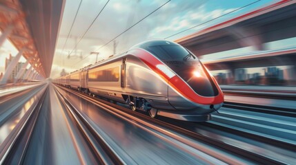 Poster - A sleek high-speed train racing along elevated tracks, illustrating the futuristic efficiency of modern rail transportation.