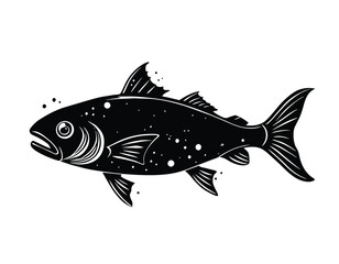 Wall Mural - Black and white Fish silhouette in sketch style, vector illustration