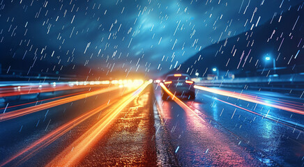 Poster - Travelling at the speed of light and beyond, Highways of Light. Generative AI.