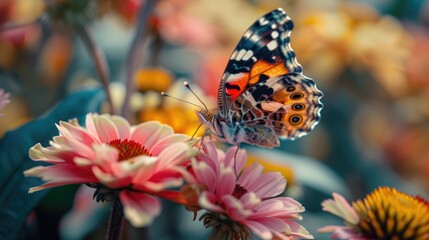 Wall Mural - close-up of a butterfly sitting on a flower