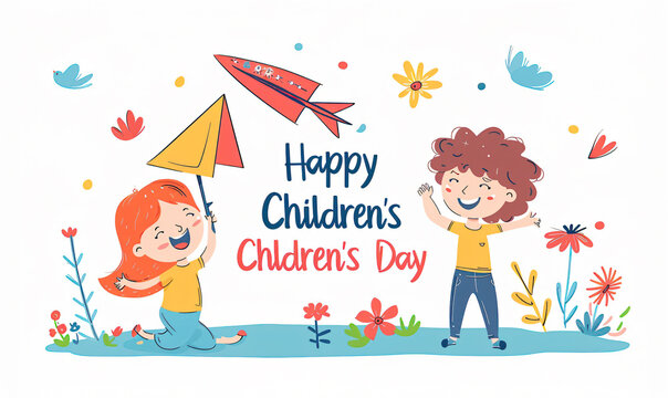 Global Celebration of Children's Day. Illustration Featuring Happy Children Enjoying Fun and Togetherness, Promoting Education and Friendship in a Colourful and Joyful Event