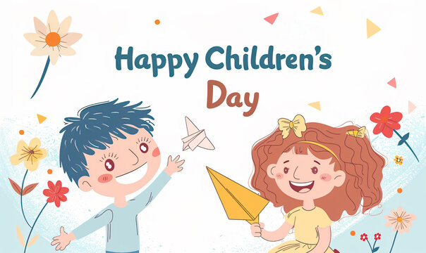 Global Celebration of Children's Day. Illustration Featuring Happy Children Enjoying Fun and Togetherness, Promoting Education and Friendship in a Colourful and Joyful Event