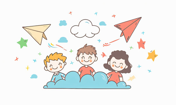 Global Celebration of Children's Day. Illustration Featuring Happy Children Enjoying Fun and Togetherness, Promoting Education and Friendship in a Colourful and Joyful Event