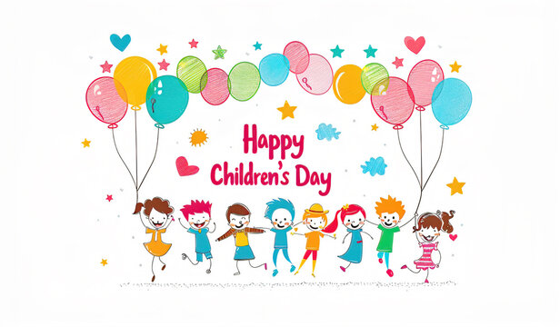 Global Celebration of Children's Day. Illustration Featuring Happy Children Enjoying Fun and Togetherness, Promoting Education and Friendship in a Colourful and Joyful Event