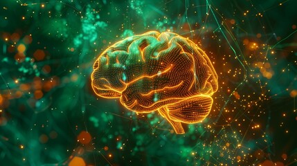 human brain in digital environment, interaction of people and technology, artificial intelligence and people tech transformation concept