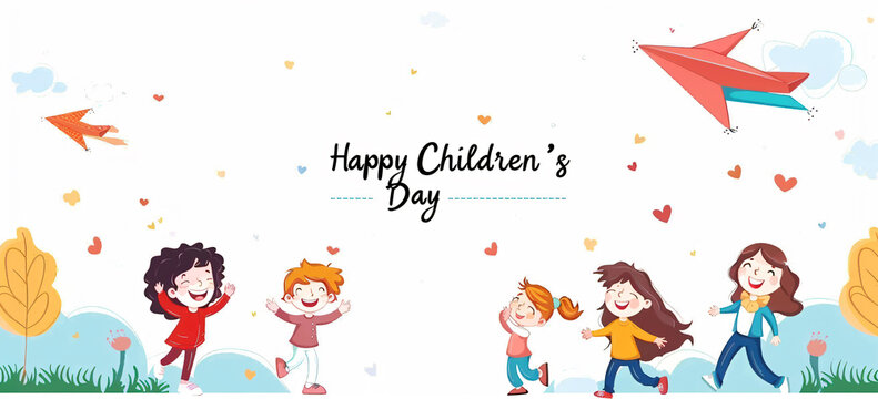 Global Celebration of Children's Day. Illustration Featuring Happy Children Enjoying Fun and Togetherness, Promoting Education and Friendship in a Colourful and Joyful Event