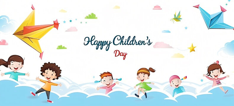 Global Celebration of Children's Day. Illustration Featuring Happy Children Enjoying Fun and Togetherness, Promoting Education and Friendship in a Colourful and Joyful Event
