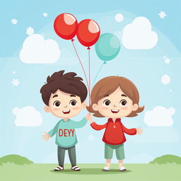 Global Celebration of Children's Day. Illustration Featuring Happy Children Enjoying Fun and Togetherness, Promoting Education and Friendship in a Colourful and Joyful Event