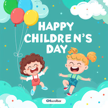 Global Celebration of Children's Day. Illustration Featuring Happy Children Enjoying Fun and Togetherness, Promoting Education and Friendship in a Colourful and Joyful Event
