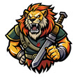 Lion with gun his hand illustration 