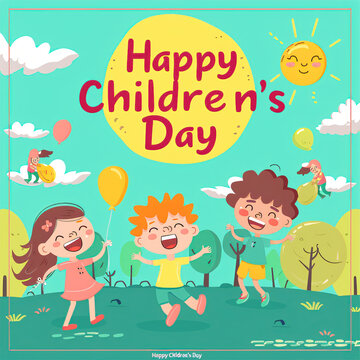 Global Celebration of Children's Day. Illustration Featuring Happy Children Enjoying Fun and Togetherness, Promoting Education and Friendship in a Colourful and Joyful Event