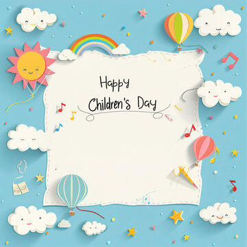 Global Celebration of Children's Day. Illustration Featuring Happy Children Enjoying Fun and Togetherness, Promoting Education and Friendship in a Colourful and Joyful Event
